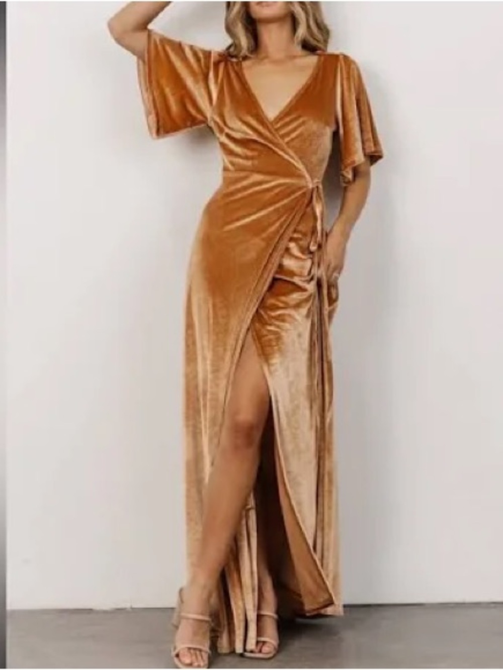 Baltic Born Velvet Wrap Maxi Dress in Caramel
